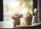 Fresh Frappuccino with cream served on the wooden table at cafe